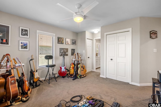 4311 S Hesperides Dr Lot # 55, Nags Head, NC 27959 - game room with baseboards, carpet flooring, and a ceiling fan