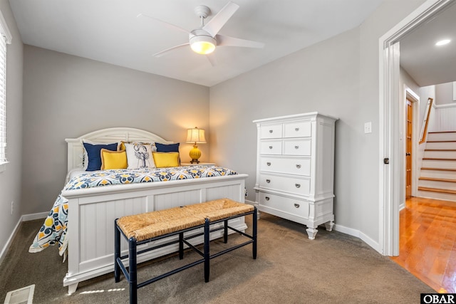 4311 S Hesperides Dr Lot # 55, Nags Head, NC 27959 - carpeted bedroom with visible vents, a ceiling fan, and baseboards