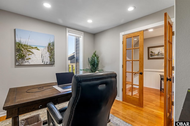 4311 S Hesperides Dr Lot # 55, Nags Head, NC 27959 - office space with recessed lighting, a wainscoted wall, french doors, and light wood finished floors