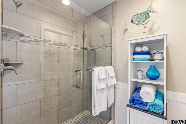 4311 S Hesperides Dr Lot # 55, Nags Head, NC 27959 - bathroom with wainscoting and a stall shower