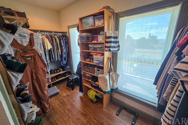 spacious closet with wood finished floors