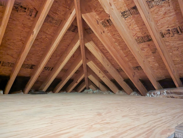 view of unfinished attic