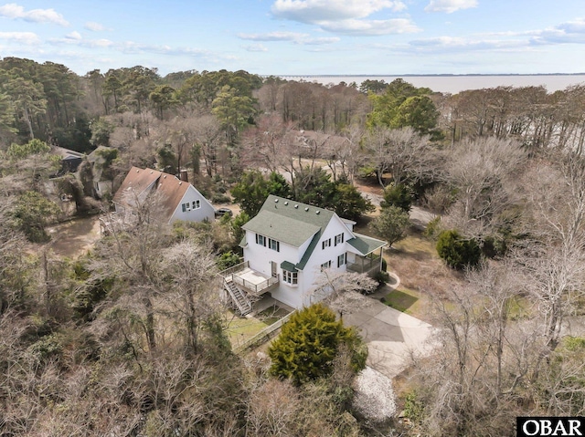 aerial view featuring a water view