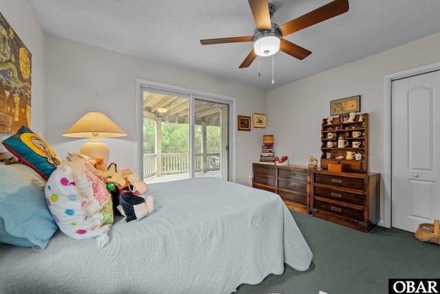 409 W Raceview Ct Lot # 35, Nags Head, NC 27959 - bedroom with access to outside, carpet flooring, a textured ceiling, and a ceiling fan