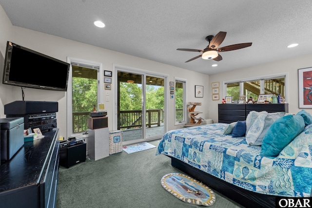 409 W Raceview Ct Lot # 35, Nags Head, NC 27959 - carpeted bedroom with access to exterior, a textured ceiling, ceiling fan, and recessed lighting