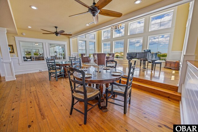 1459 Ocean Pearl Rd Lot 2, 3A, 3B, Corolla, NC 27927 - dining room with a ceiling fan, light wood-type flooring, wainscoting, recessed lighting, and a decorative wall