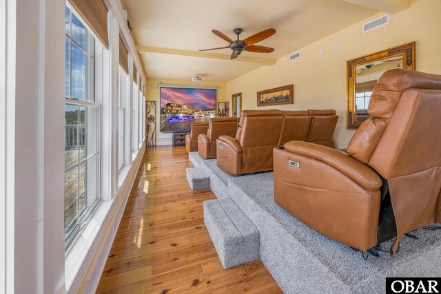 1459 Ocean Pearl Rd Lot 2, 3A, 3B, Corolla, NC 27927 - home theater with plenty of natural light, light wood-type flooring, and a ceiling fan