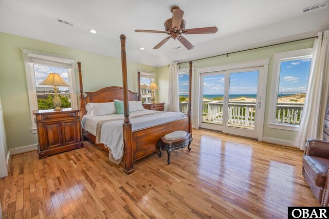 1459 Ocean Pearl Rd Lot 2, 3A, 3B, Corolla, NC 27927 - bedroom with light wood-type flooring, access to exterior, multiple windows, recessed lighting, and ceiling fan