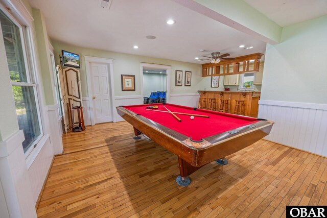 1459 Ocean Pearl Rd Lot 2, 3A, 3B, Corolla, NC 27927 - game room with wainscoting, light wood finished floors, pool table, recessed lighting, and ceiling fan