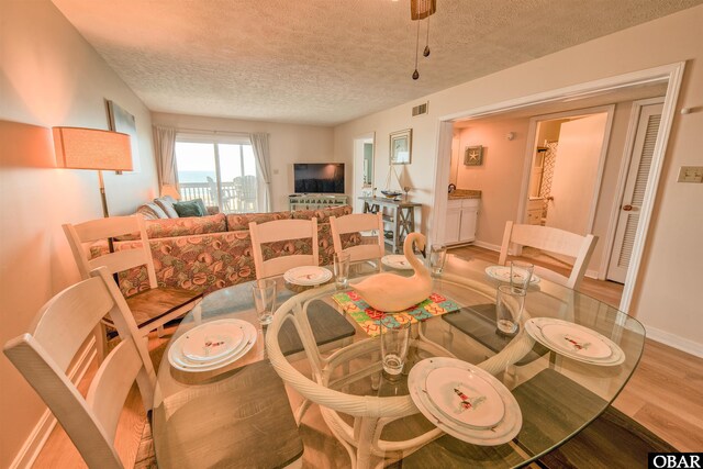 24256 Resort Rodanthe Dr Unit 6B, Rodanthe, NC 27968 - dining room with baseboards, visible vents, a textured ceiling, and light wood finished floors