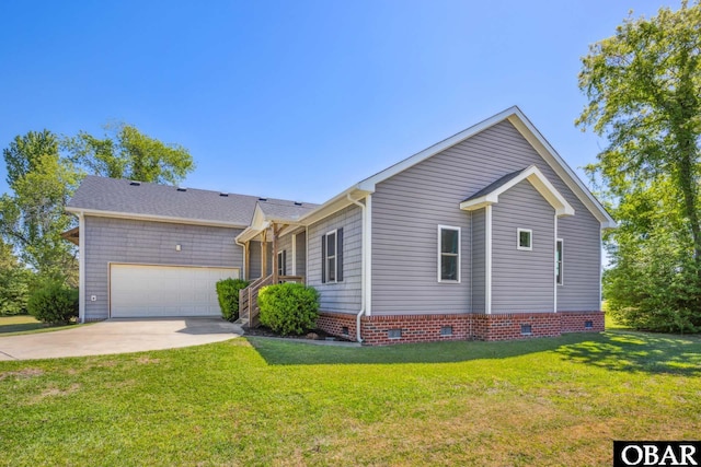 149 Carolina Club Dr Lot 54, Grandy, NC 27939 - ranch-style house with crawl space, concrete driveway, an attached garage, and a front yard