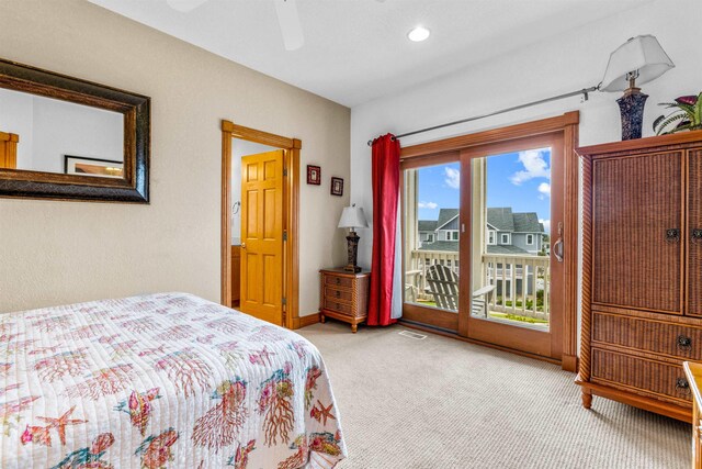 670 Hunt Club Dr Lot 194, Corolla, NC 27927 - bedroom featuring carpet floors, access to outside, a ceiling fan, and recessed lighting