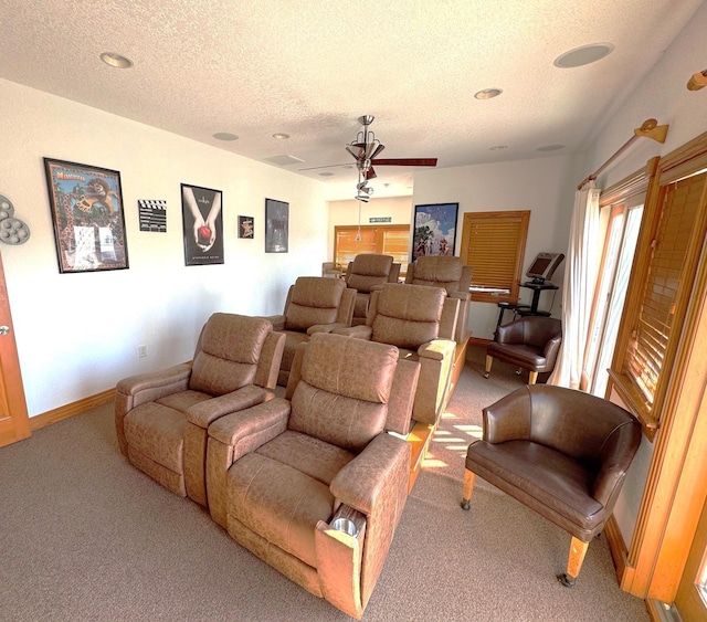 670 Hunt Club Dr Lot 194, Corolla, NC 27927 - carpeted cinema with a textured ceiling, ceiling fan, baseboards, and recessed lighting