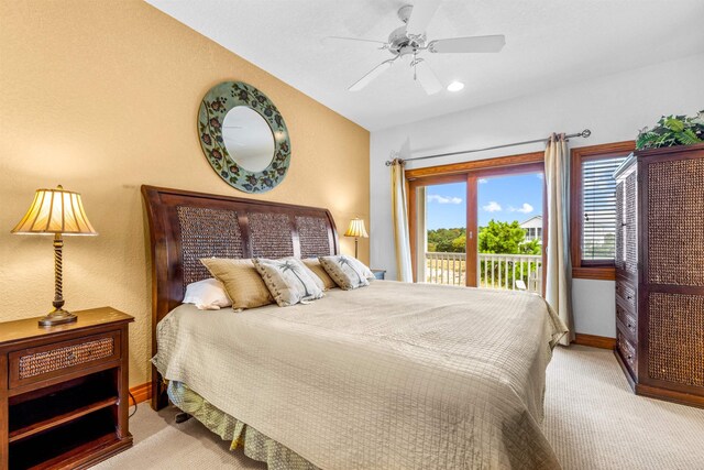 670 Hunt Club Dr Lot 194, Corolla, NC 27927 - carpeted bedroom featuring access to exterior, baseboards, and a ceiling fan