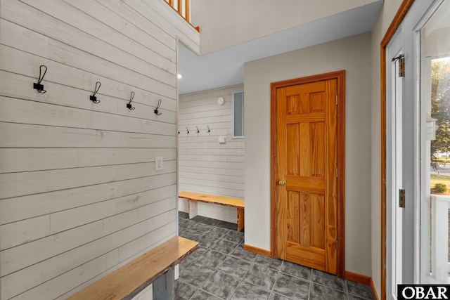 1367 Duck Rd Lot 21, Duck, NC 27949 - mudroom featuring wood walls, plenty of natural light, dark tile patterned floors, and baseboards