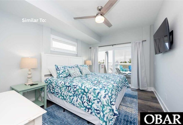914 Sea Ridge Dr Lot 62, Corolla, NC 27927 - bedroom featuring access to outside, wood finished floors, and a ceiling fan