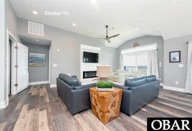 914 Sea Ridge Dr Lot 62, Corolla, NC 27927 - living area with lofted ceiling, ceiling fan, wood finished floors, and recessed lighting