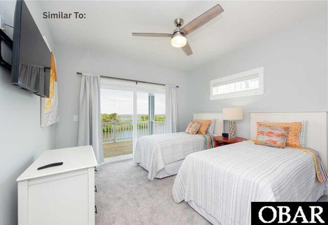 914 Sea Ridge Dr Lot 62, Corolla, NC 27927 - bedroom with access to outside, light colored carpet, and a ceiling fan
