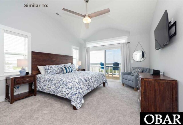 914 Sea Ridge Dr Lot 62, Corolla, NC 27927 - bedroom featuring access to outside, lofted ceiling, carpet floors, and a ceiling fan
