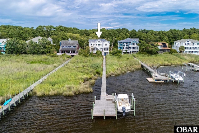 dock area with a water view