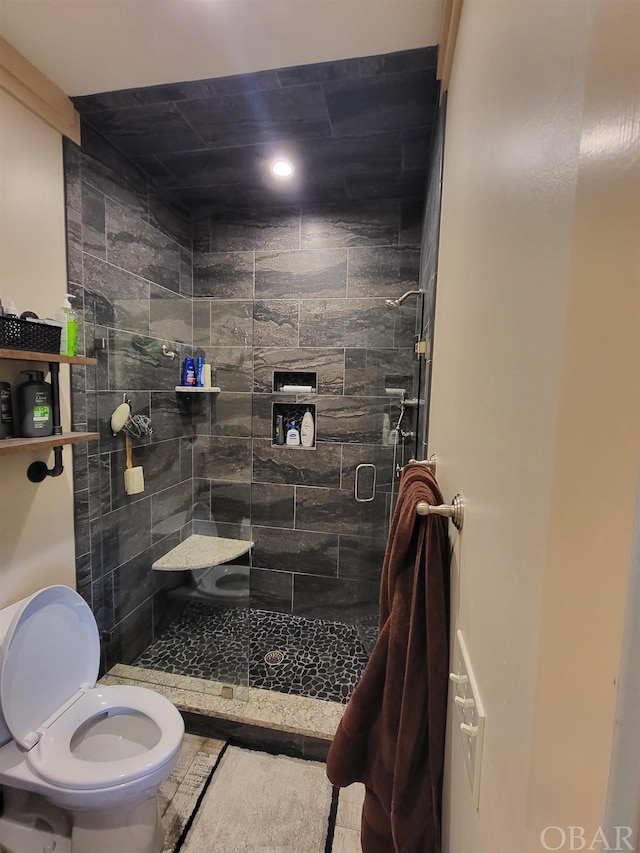 full bathroom featuring toilet and a stall shower