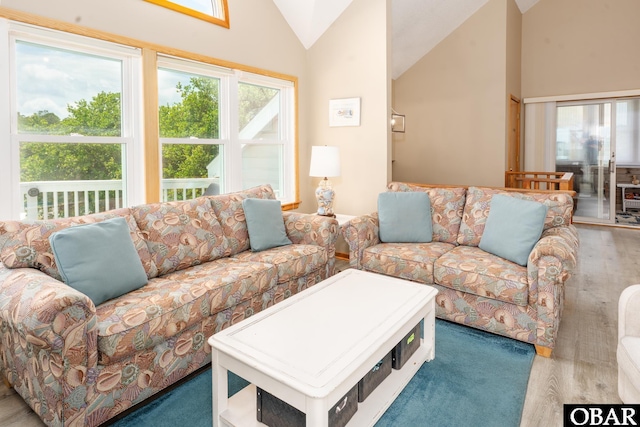 1133 Payson St Lot 120, Corolla, NC 27927 - living room with vaulted ceiling, plenty of natural light, and wood finished floors