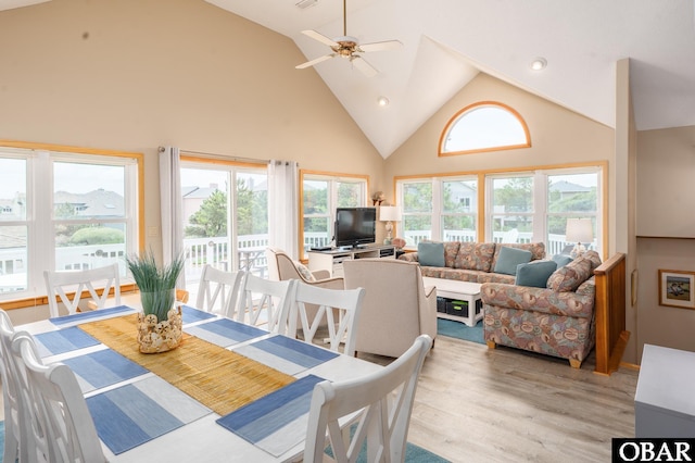 1133 Payson St Lot 120, Corolla, NC 27927 - dining space with high vaulted ceiling, ceiling fan, and light wood finished floors