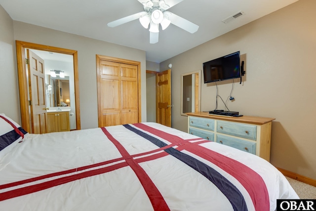 117 Four Seasons Ln Lot 12, Duck, NC 27949 - bedroom featuring a closet, ensuite bathroom, and ceiling fan