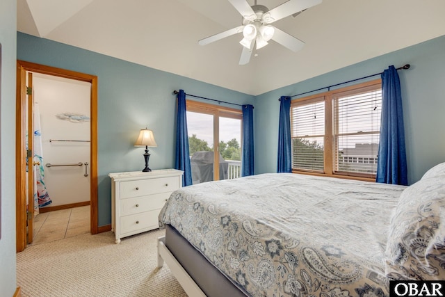 117 Four Seasons Ln Lot 12, Duck, NC 27949 - bedroom featuring vaulted ceiling, light colored carpet, and a ceiling fan