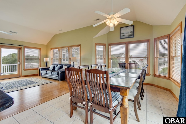 117 Four Seasons Ln Lot 12, Duck, NC 27949 - dining area featuring lofted ceiling, light tile patterned flooring, healthy amount of natural light, and a ceiling fan