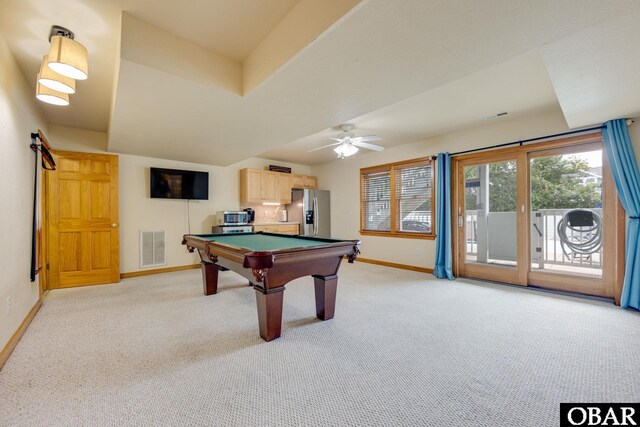 117 Four Seasons Ln Lot 12, Duck, NC 27949 - recreation room with light carpet, pool table, and a ceiling fan