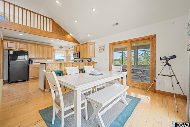 2319 Carova Rd Lot # 22, Corolla, NC 27927 - dining room with light wood finished floors, recessed lighting, high vaulted ceiling, and baseboards