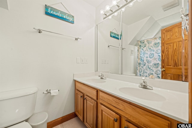 2319 Carova Rd Lot # 22, Corolla, NC 27927 - full bath with toilet, tile patterned flooring, double vanity, and a shower with curtain