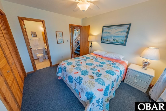 26509 Colony Dr Lot 6, Salvo, NC 27972 - carpeted bedroom featuring ensuite bath and a ceiling fan