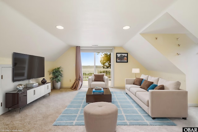 1115 Waterlily Rd, Coinjock, NC 27923 - living area with carpet, lofted ceiling, and recessed lighting