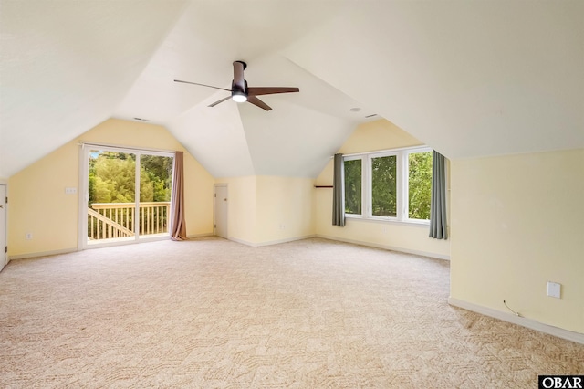 1115 Waterlily Rd, Coinjock, NC 27923 - additional living space featuring light carpet, healthy amount of natural light, vaulted ceiling, and a ceiling fan