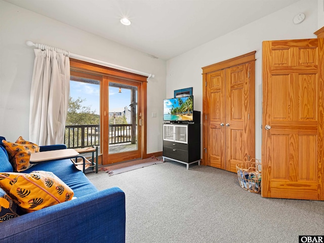 living room featuring light colored carpet