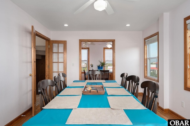 42082 Ocean View Dr Lot 67, Avon, NC 27915 - dining space with a ceiling fan, wood finished floors, recessed lighting, and baseboards