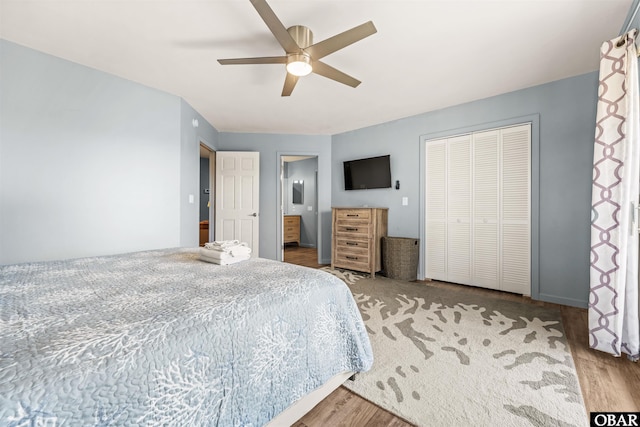1024 Lighthouse Dr Lot 14, Corolla, NC 27927 - bedroom with a closet, wood finished floors, and ceiling fan
