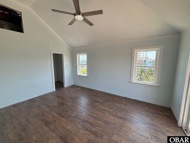 26210 Merrimac Ln Lot 46, Salvo, NC 27972 - spare room featuring healthy amount of natural light, ceiling fan, wood finished floors, and high vaulted ceiling