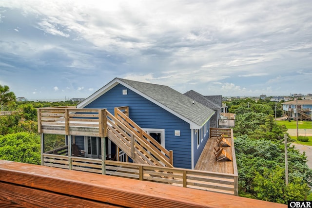 58208 Sand Rd Lot 19, Hatteras, NC 27943 - rear view of property with stairway, a deck, and a shingled roof
