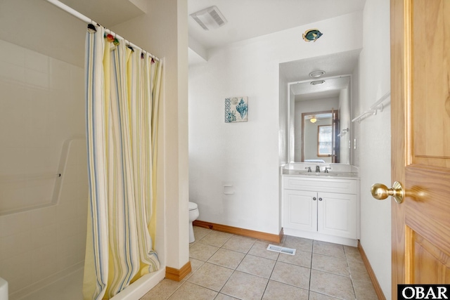 bathroom with visible vents, a shower stall, baseboards, and tile patterned floors