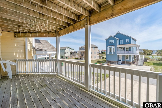 deck with a residential view