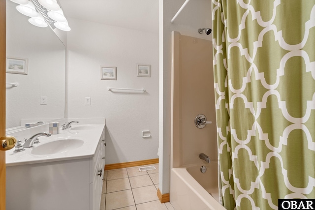 754 Cormorant Trl Lot 79, Corolla, NC 27927 - full bath featuring tile patterned floors, shower / bath combo with shower curtain, and double vanity