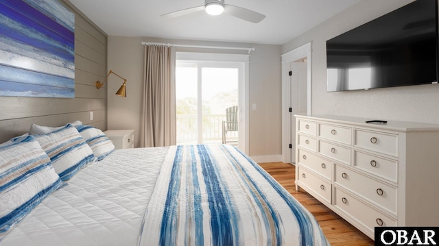 909 Lighthouse Dr Lot # 8, Corolla, NC 27927 - bedroom with light wood-style flooring, access to outside, and a ceiling fan