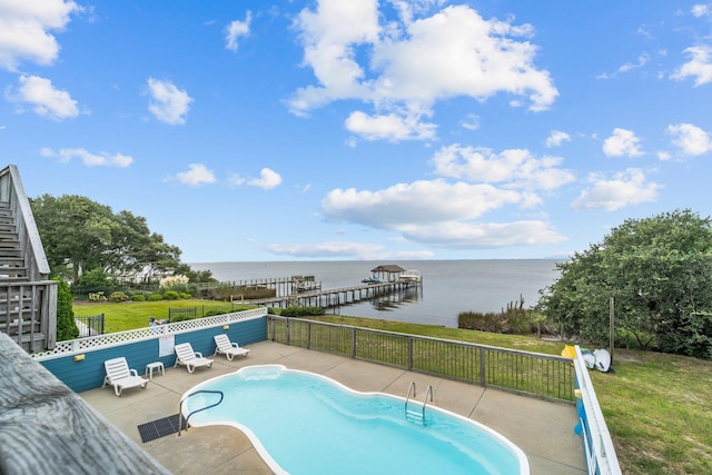 1386B Duck Rd Lot 34, Duck, NC 27949 - view of swimming pool with a yard, a fenced in pool, a patio, and a water view