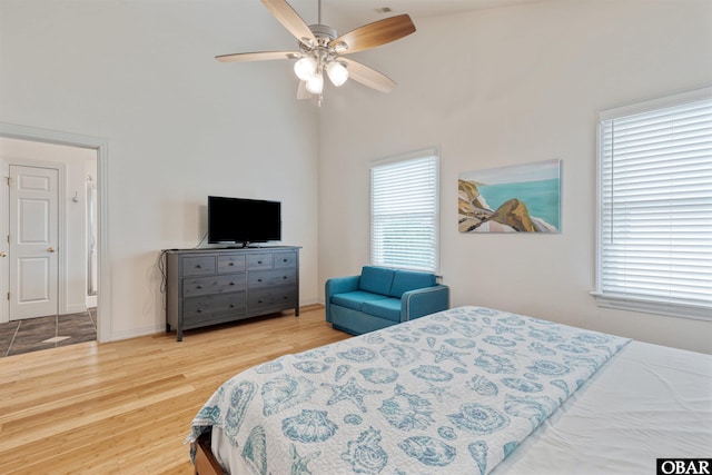 759 Ridge Point Dr Lot 42, Corolla, NC 27927 - bedroom featuring wood finished floors, a high ceiling, and ceiling fan