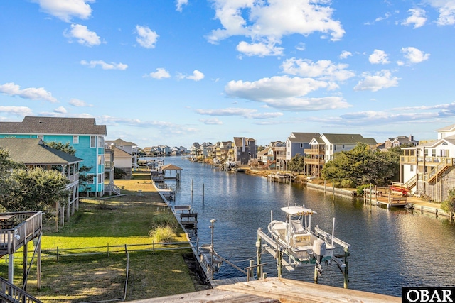 50096 Freebooter Ct Lot 178, Frisco, NC 27936 - dock area with a water view, boat lift, a residential view, and fence