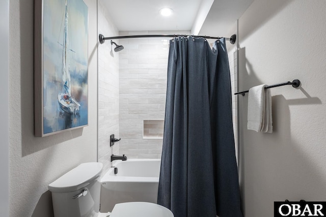 205 E Eckner St Lot # 17, Kitty Hawk, NC 27949 - full bathroom with toilet, shower / bathtub combination with curtain, and a textured wall