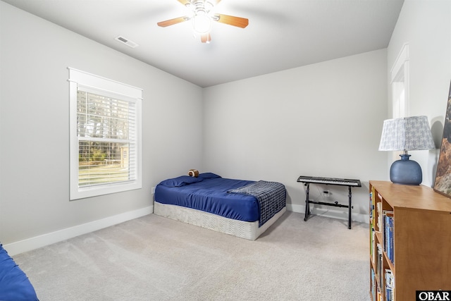 102 Keeter Barn Rd, Camden, NC 27976 - bedroom with baseboards, visible vents, carpet floors, and a ceiling fan